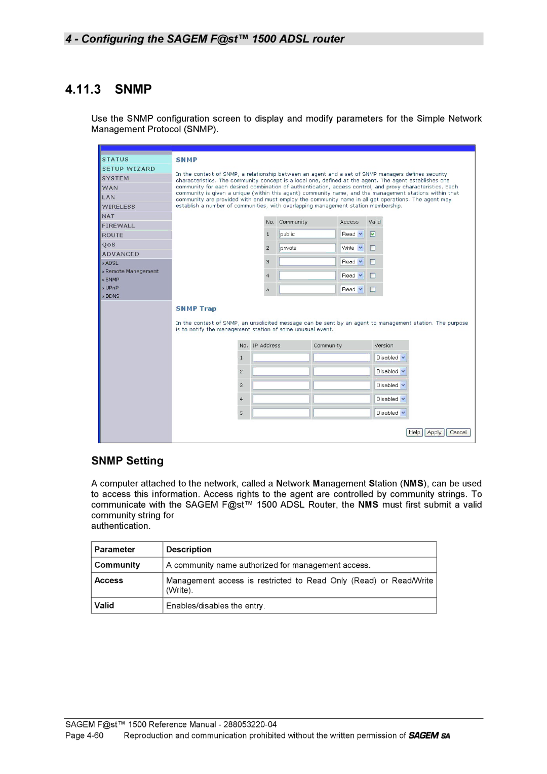 Sagem 1500WG manual Snmp Setting 