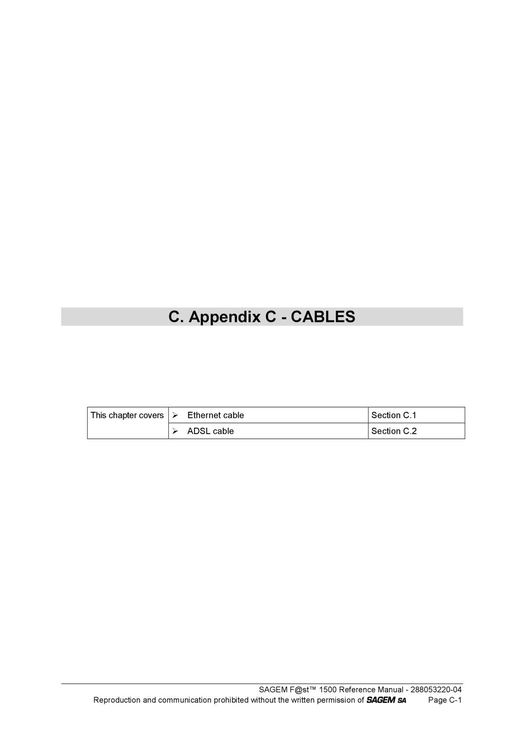 Sagem 1500WG manual Appendix C Cables 