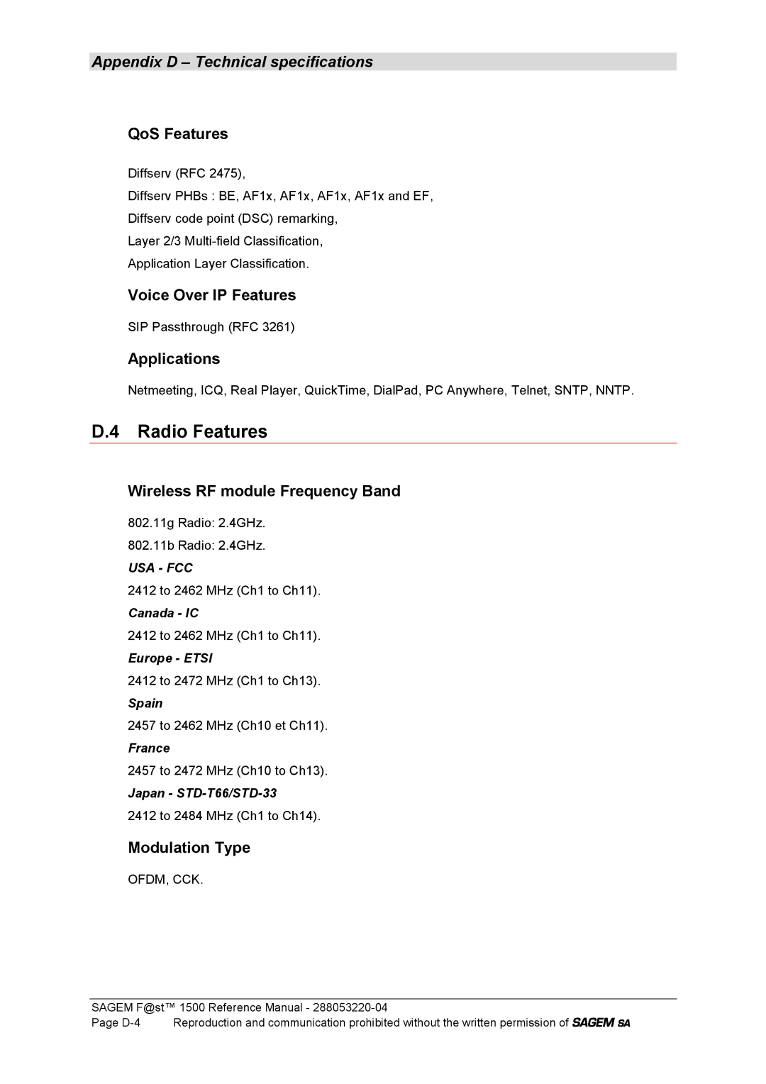 Sagem 1500WG manual Radio Features 