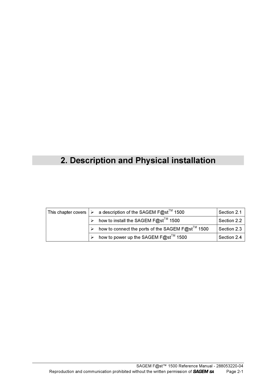 Sagem 1500WG manual Description and Physical installation 