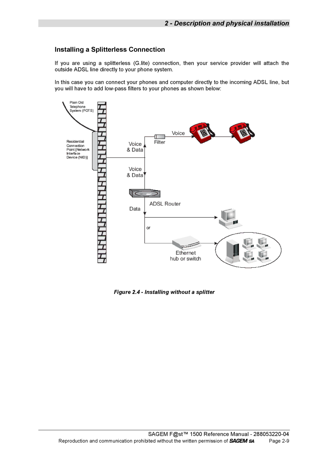 Sagem 1500WG manual Installing a Splitterless Connection, Installing without a splitter 