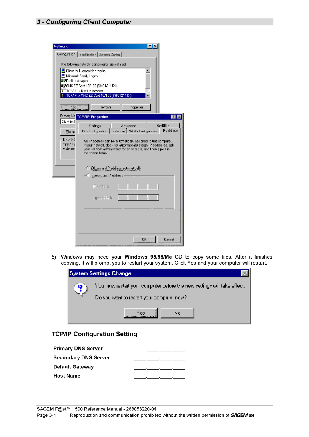 Sagem 1500WG manual TCP/IP Configuration Setting 