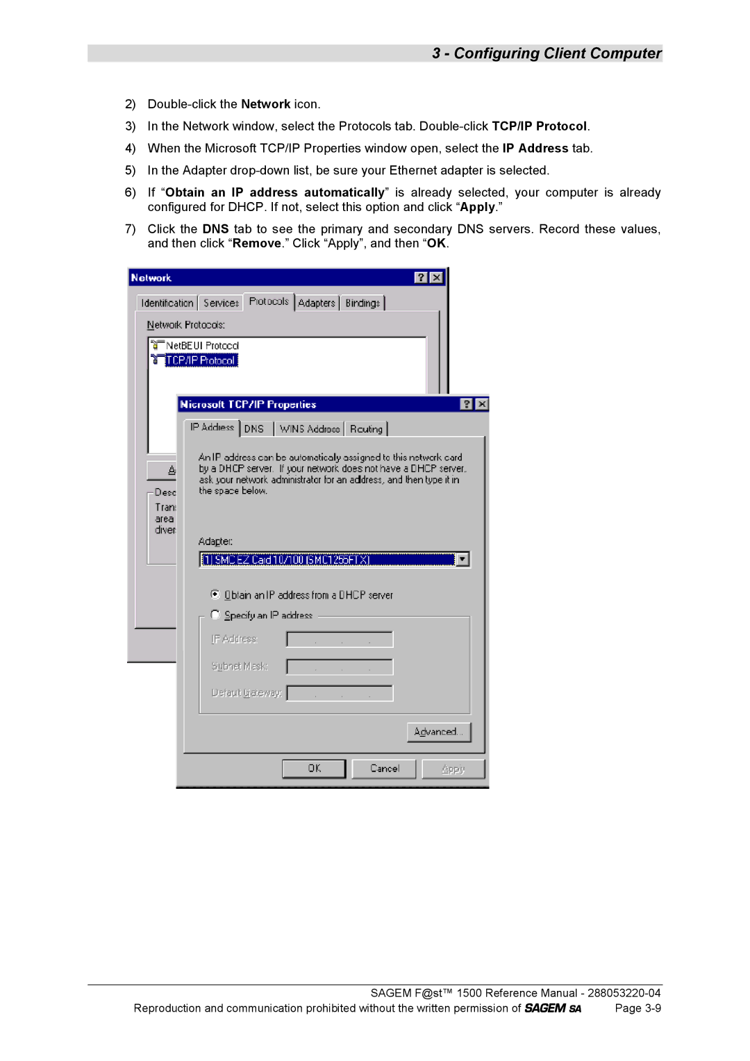 Sagem 1500WG manual Configuring Client Computer 