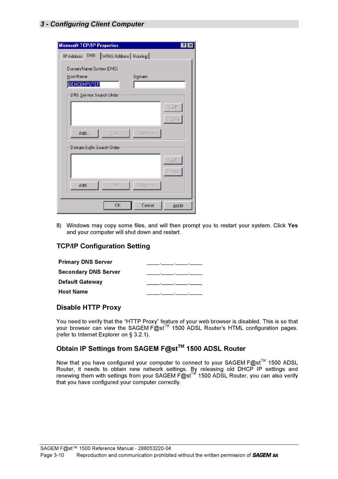 Sagem 1500WG manual TCP/IP Configuration Setting 