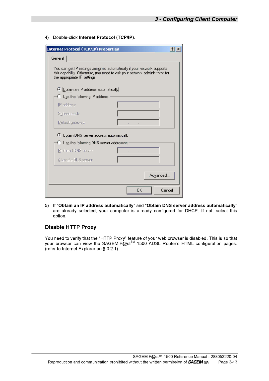 Sagem 1500WG manual Disable Http Proxy 