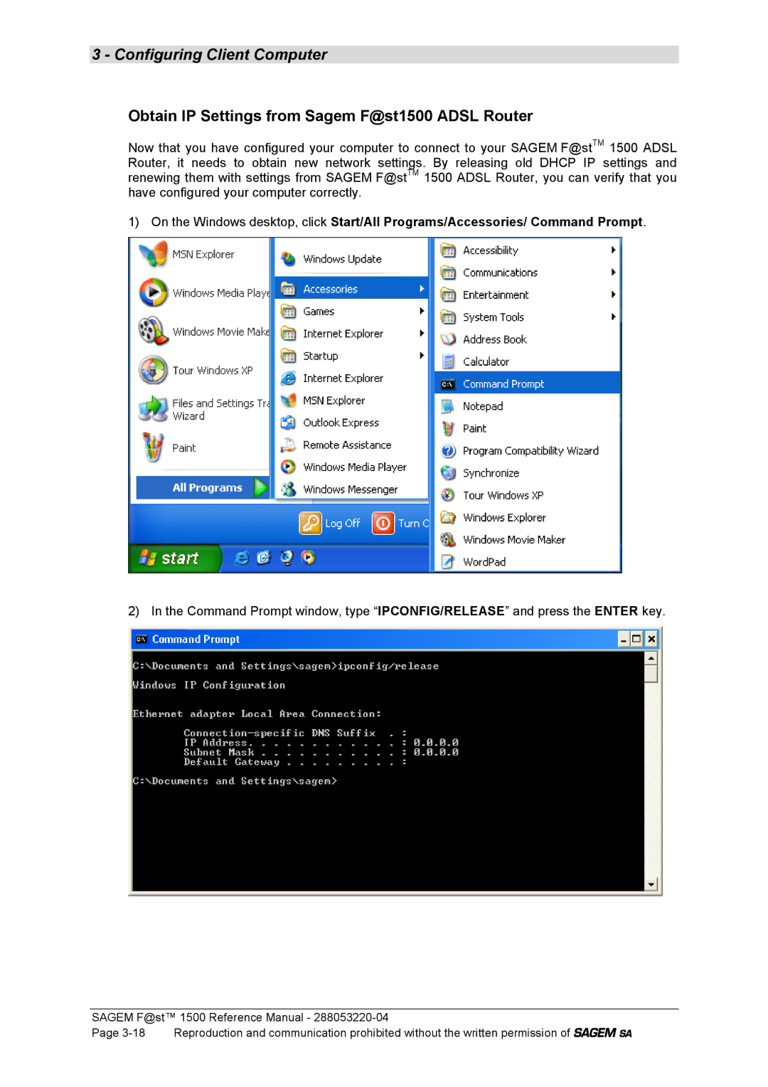 Sagem 1500WG manual Obtain IP Settings from Sagem F@st1500 Adsl Router 