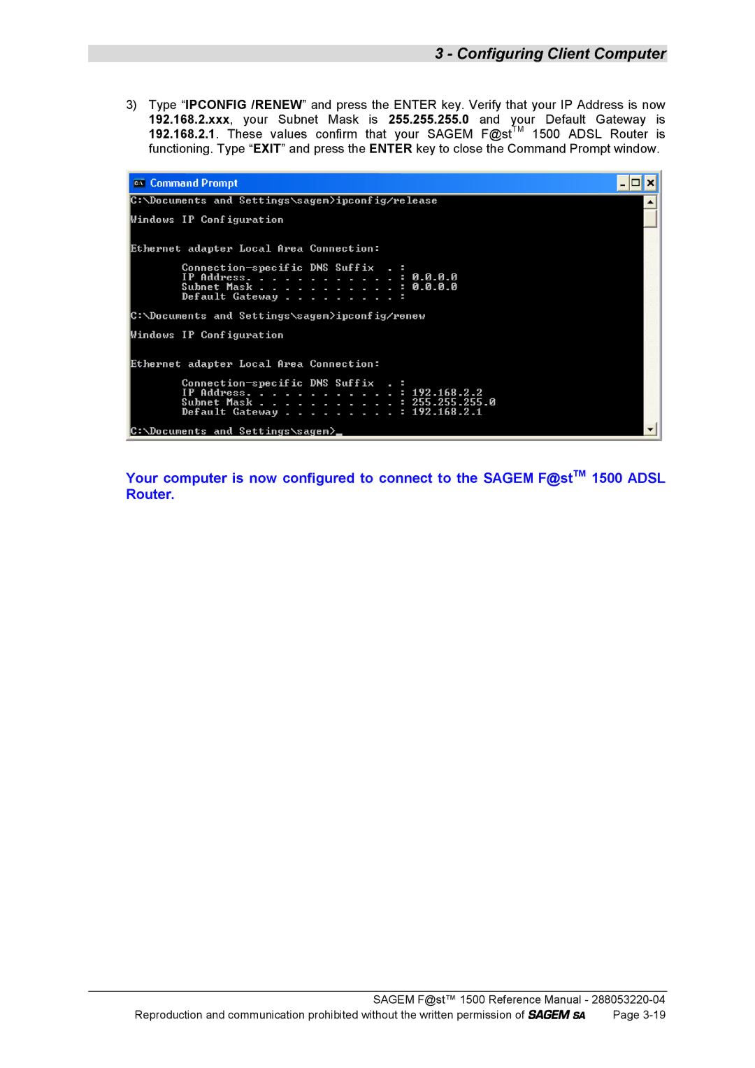 Sagem 1500WG manual Configuring Client Computer 