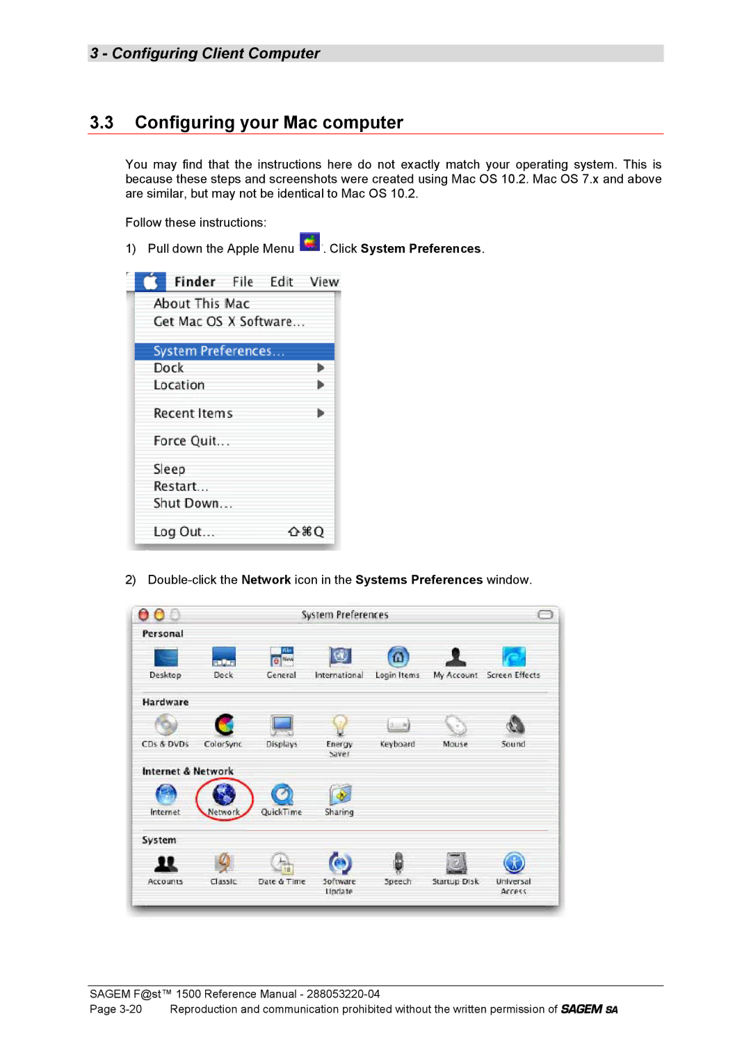 Sagem 1500WG manual Configuring your Mac computer 