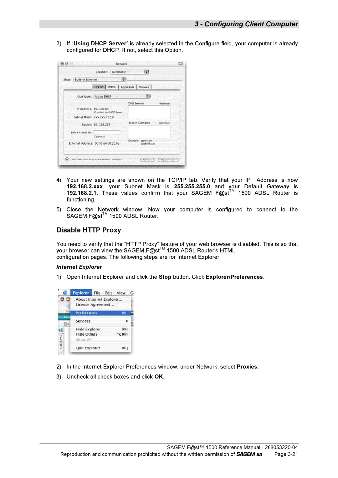 Sagem 1500WG manual Disable Http Proxy 