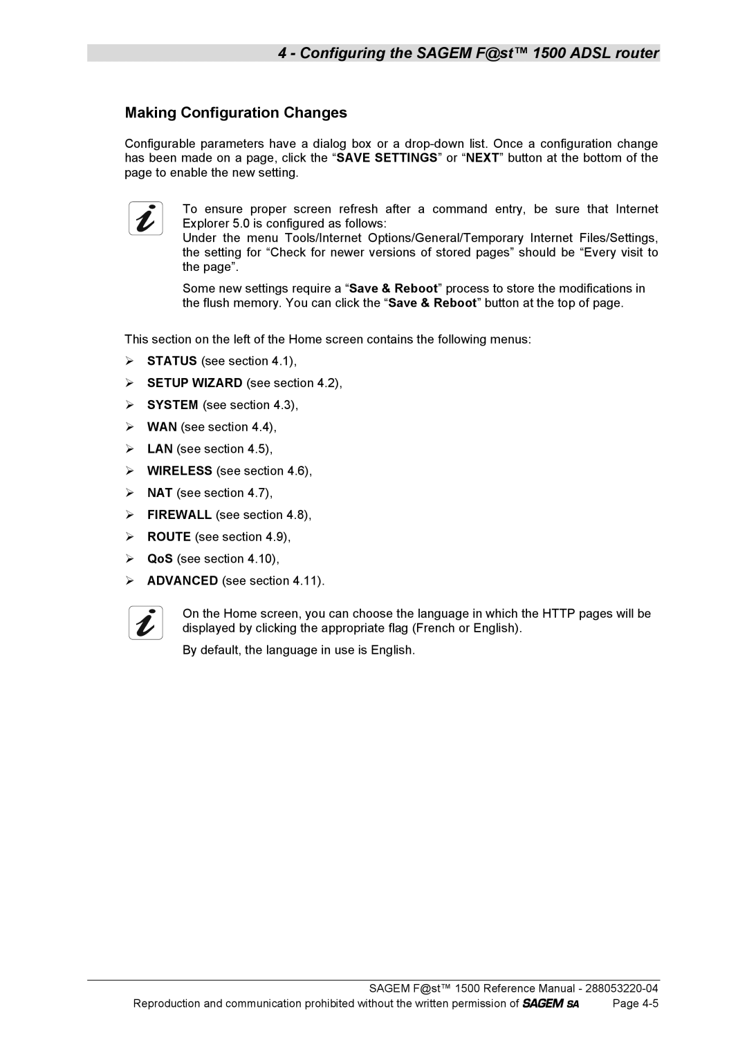 Sagem 1500WG manual Making Configuration Changes 