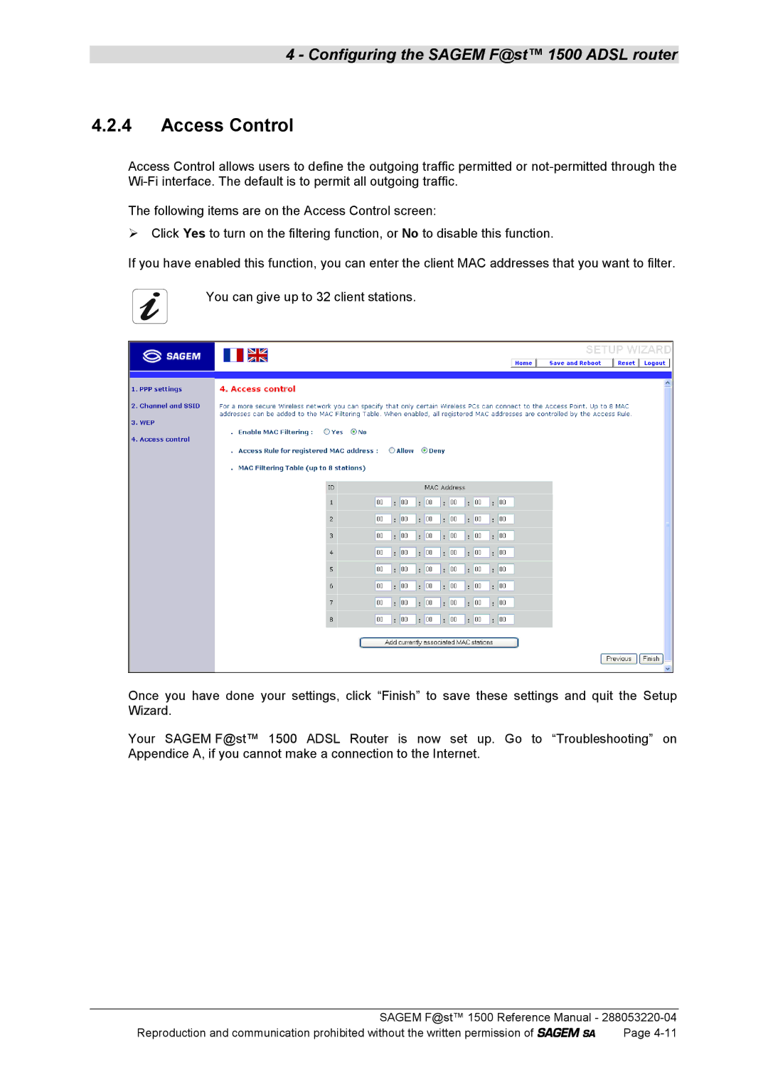 Sagem 1500WG manual Access Control 