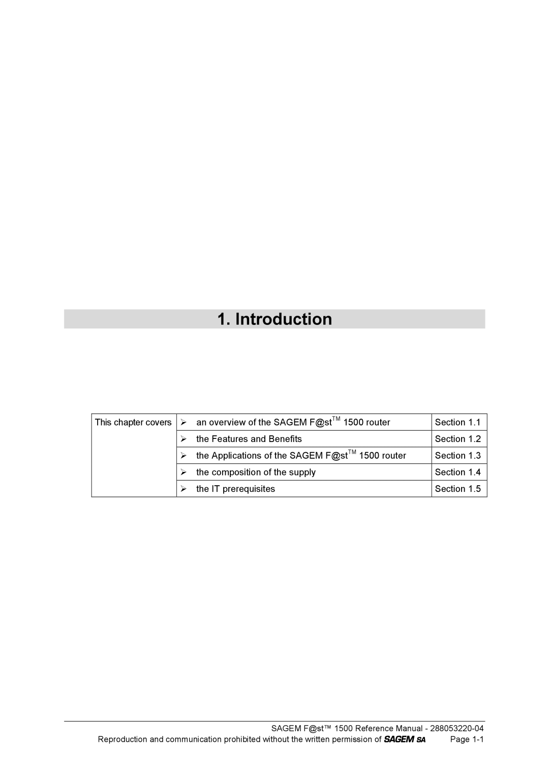 Sagem 1500WG manual Introduction 