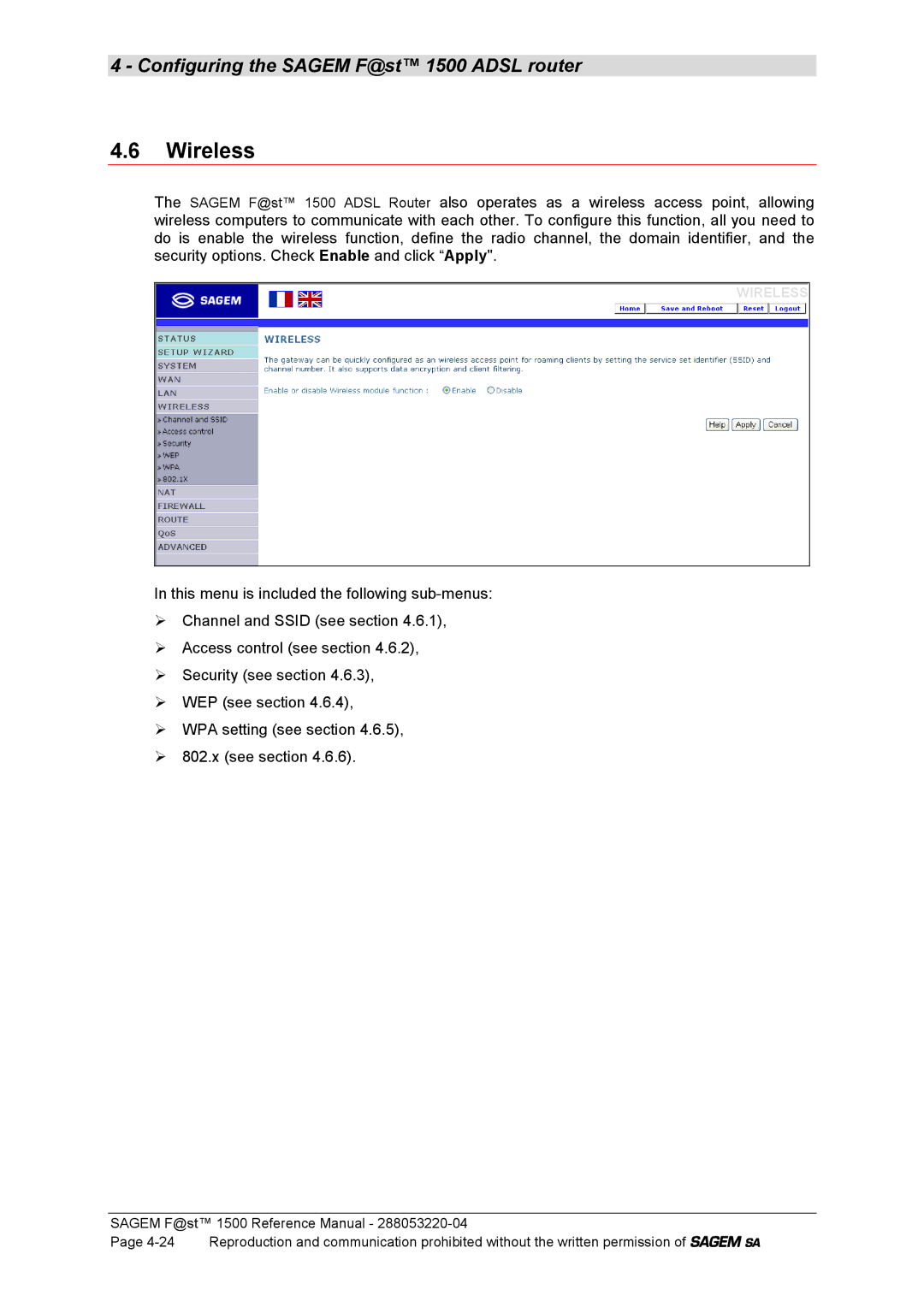 Sagem 1500WG manual Wireless 