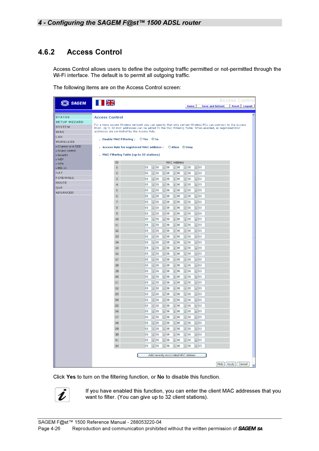 Sagem 1500WG manual Access Control 