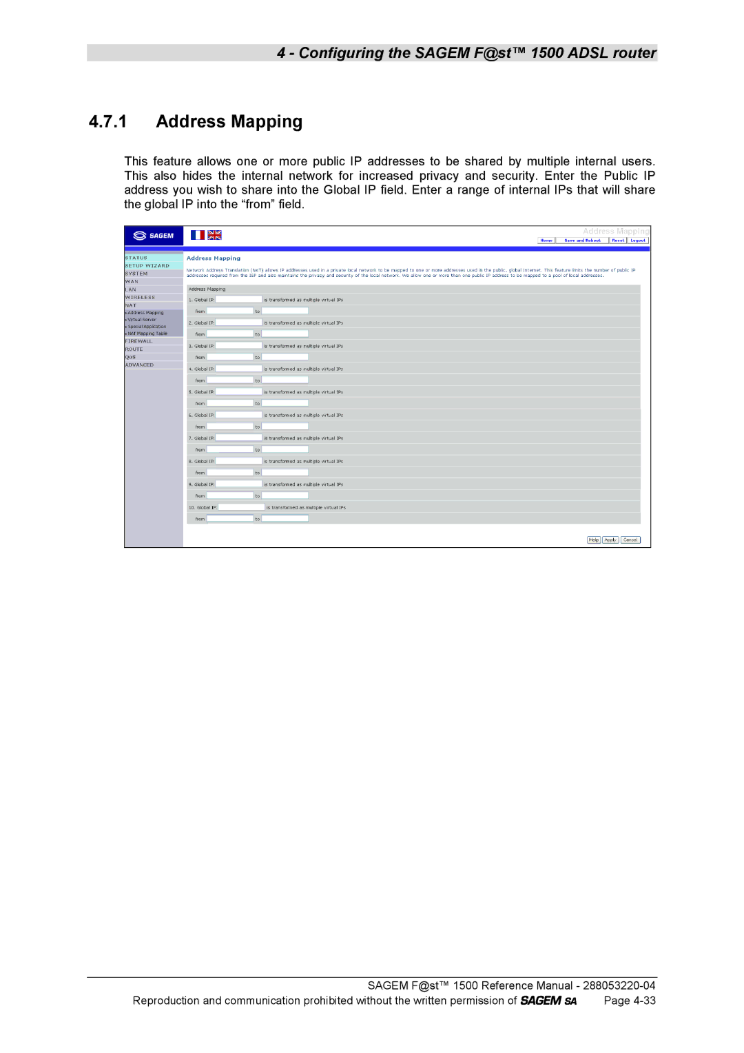 Sagem 1500WG manual Address Mapping 