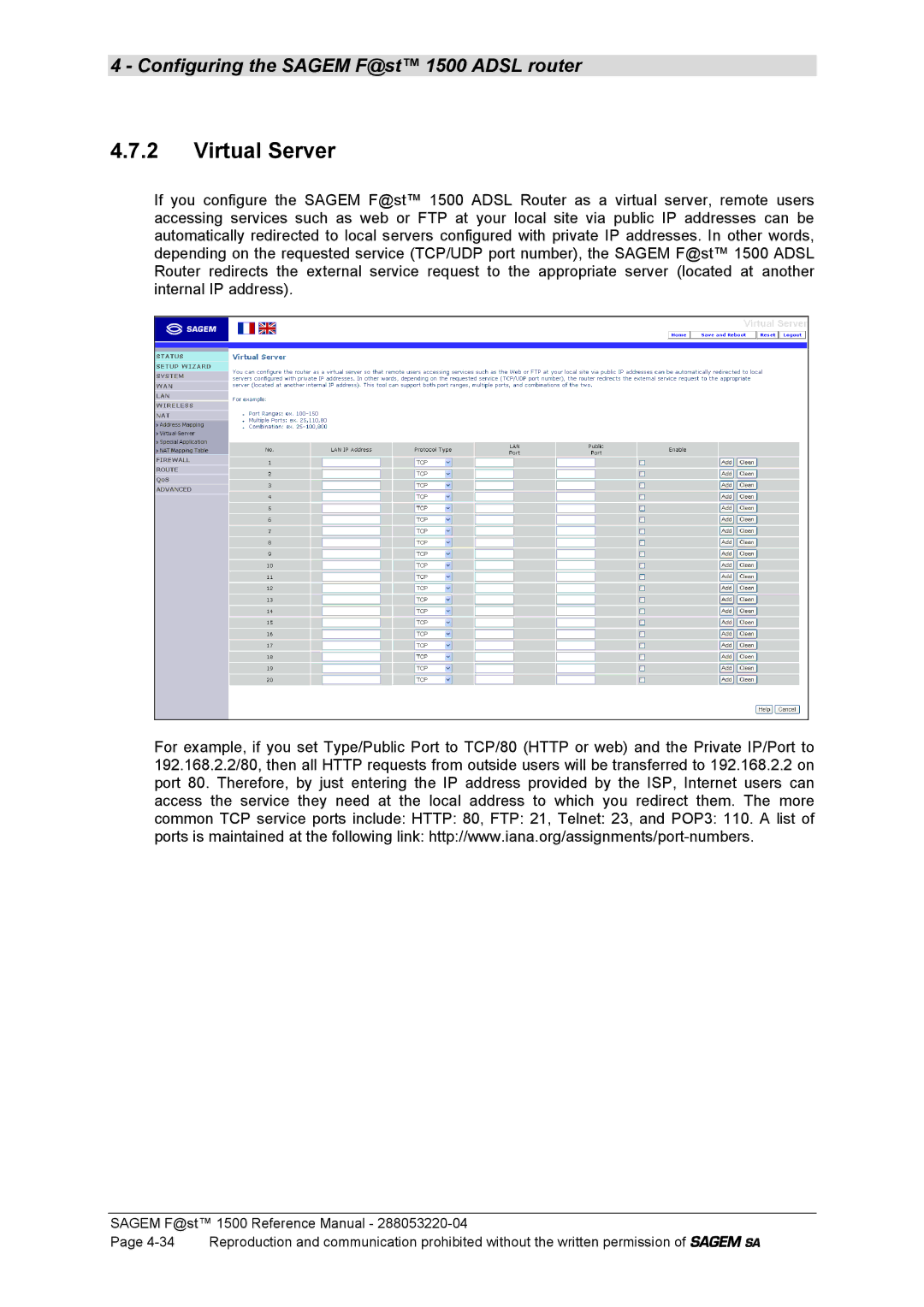 Sagem 1500WG manual Virtual Server 