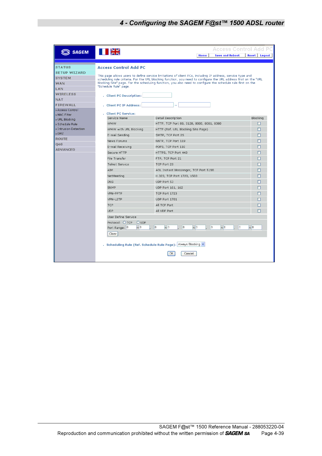 Sagem 1500WG manual Configuring the Sagem F@st 1500 Adsl router 