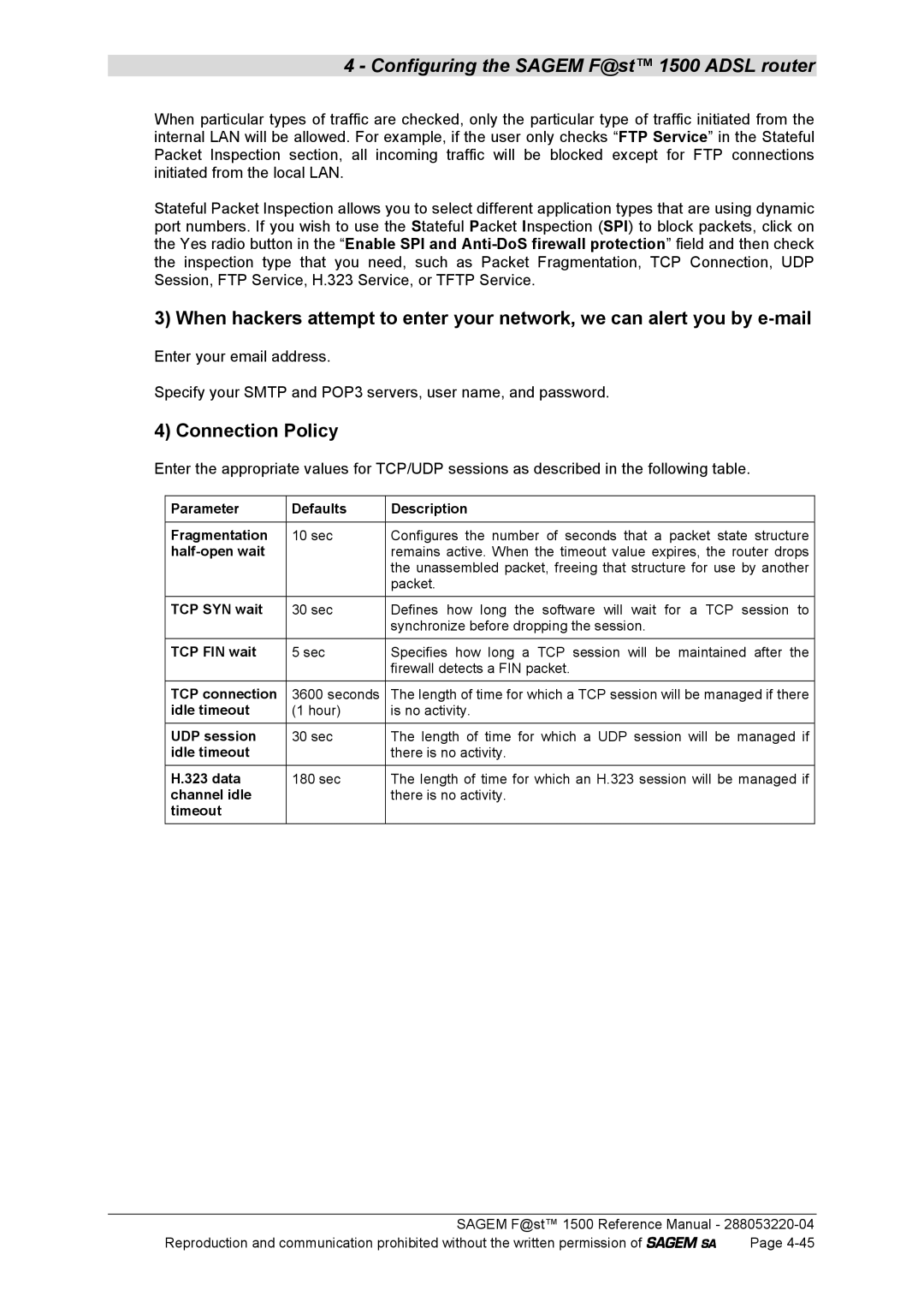 Sagem 1500WG manual Connection Policy 