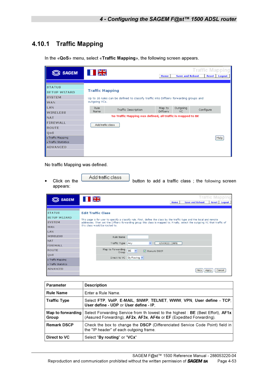 Sagem 1500WG manual Traffic Mapping 