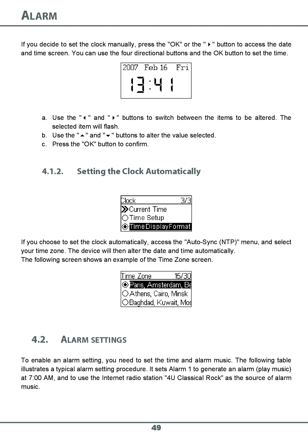 Sagem 700 manual Setting the Clock Automatically, Alarm Settings 