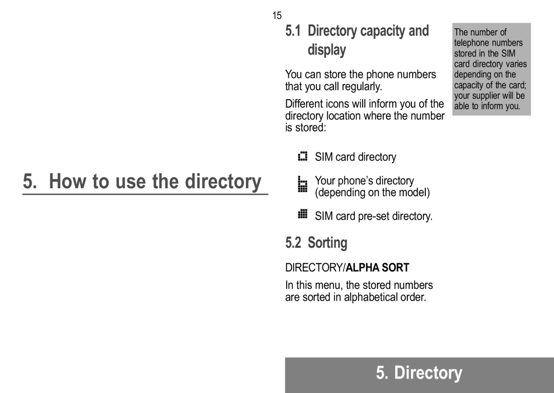 Sagem 929, 926, 920, 922, 912, 910, 916, 919 manual Directory, Sorting, DIRECTORY/ALPHA Sort 