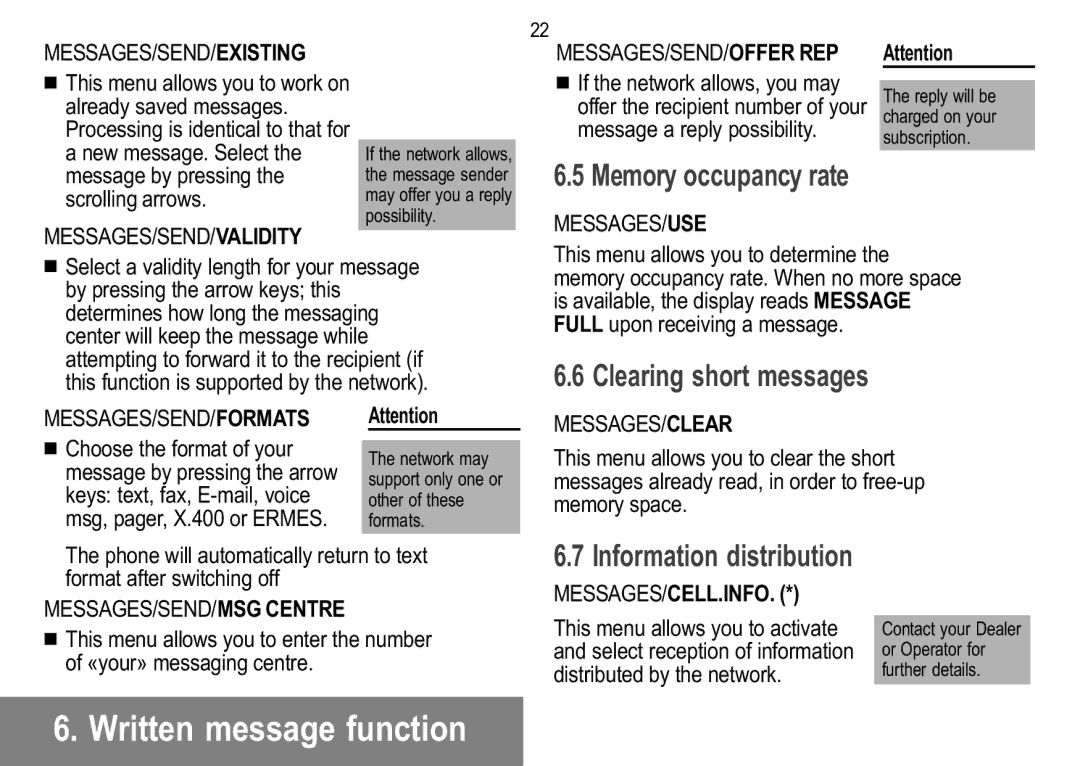 Sagem 919, 929, 926, 920, 922, 912, 910, 916 manual Memory occupancy rate, Clearing short messages 