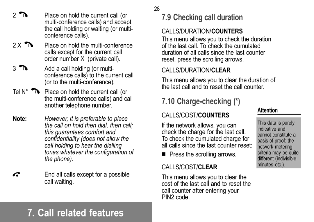 Sagem 910, 929, 926, 920, 922, 912, 916, 919 manual Checking call duration, Charge-checking 