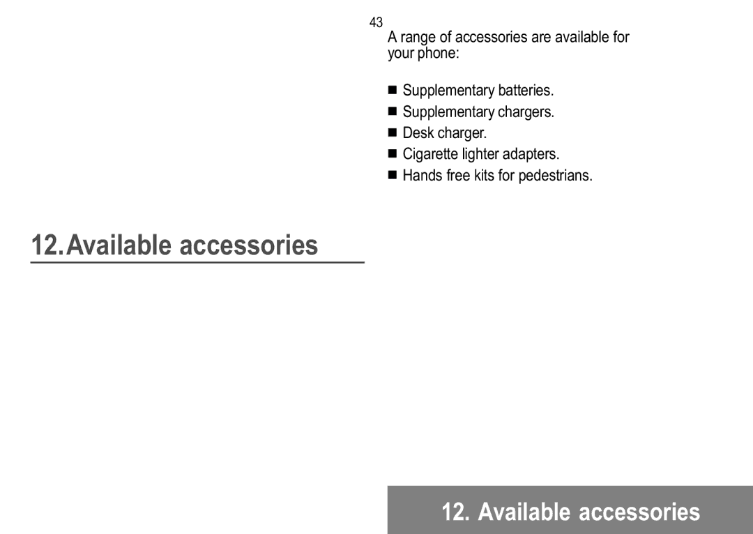 Sagem 912, 929, 926, 920, 922, 910, 916, 919 manual Available accessories 