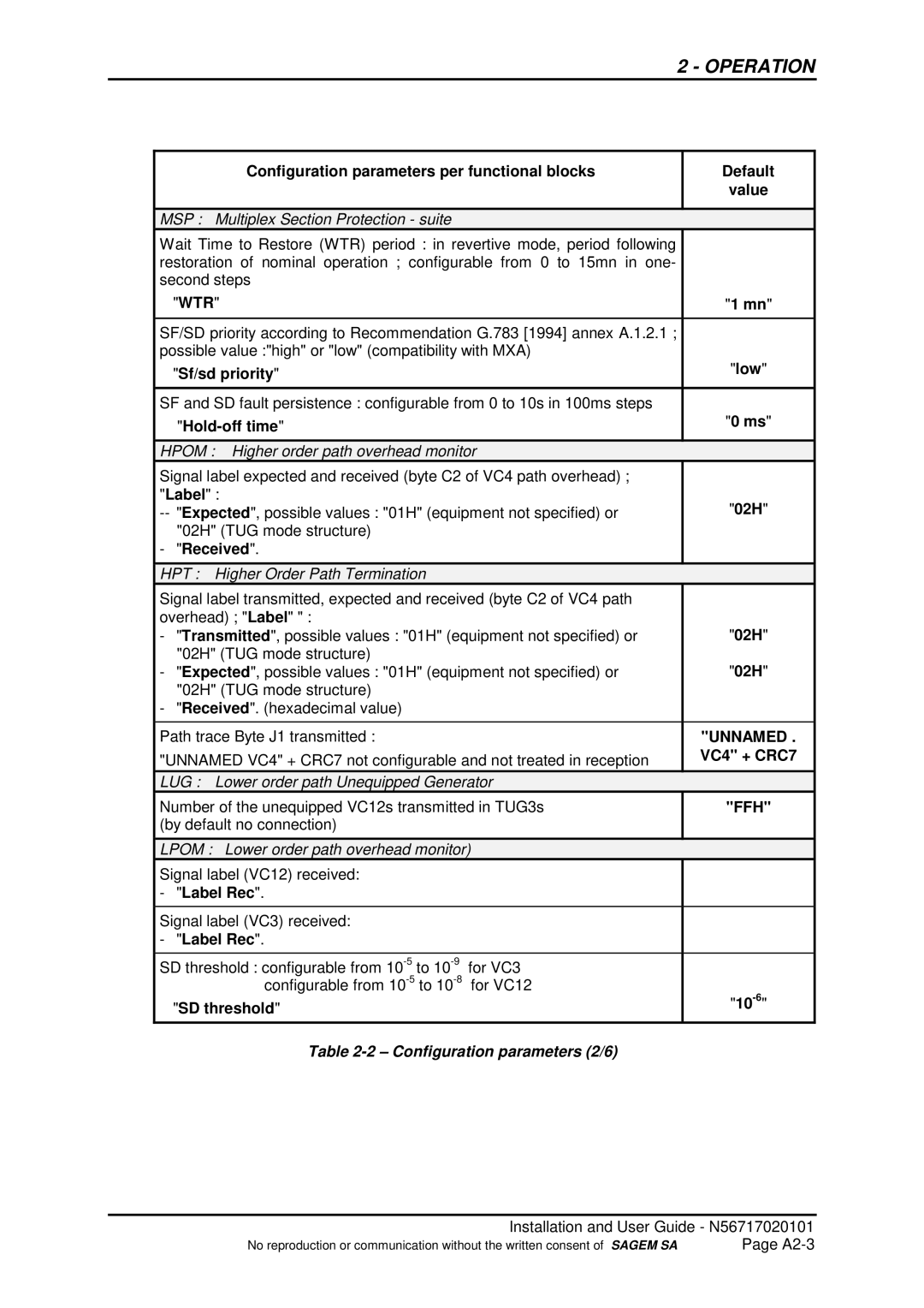 Sagem ADR 155C manual Sf/sd priority, Hold-off time, Label 02H, Received, VC4 + CRC7, Label Rec 