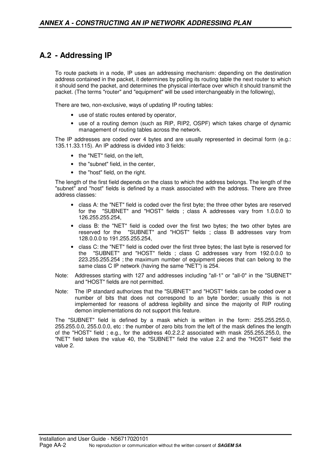 Sagem ADR 155C manual Addressing IP 