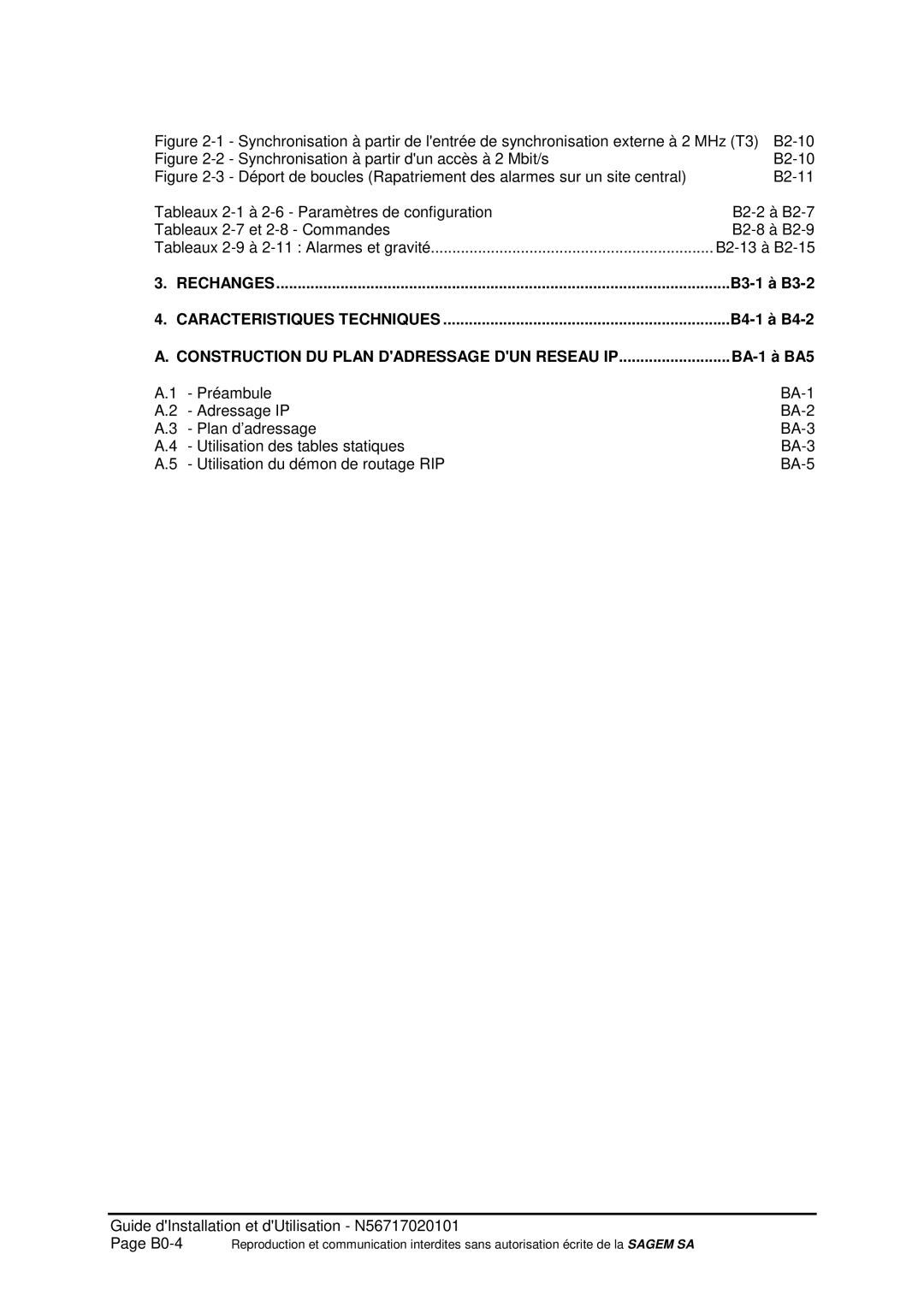 Sagem ADR 155C manual B3-1 à B3, B4-1 à B4-2, BA-1 à BA5 