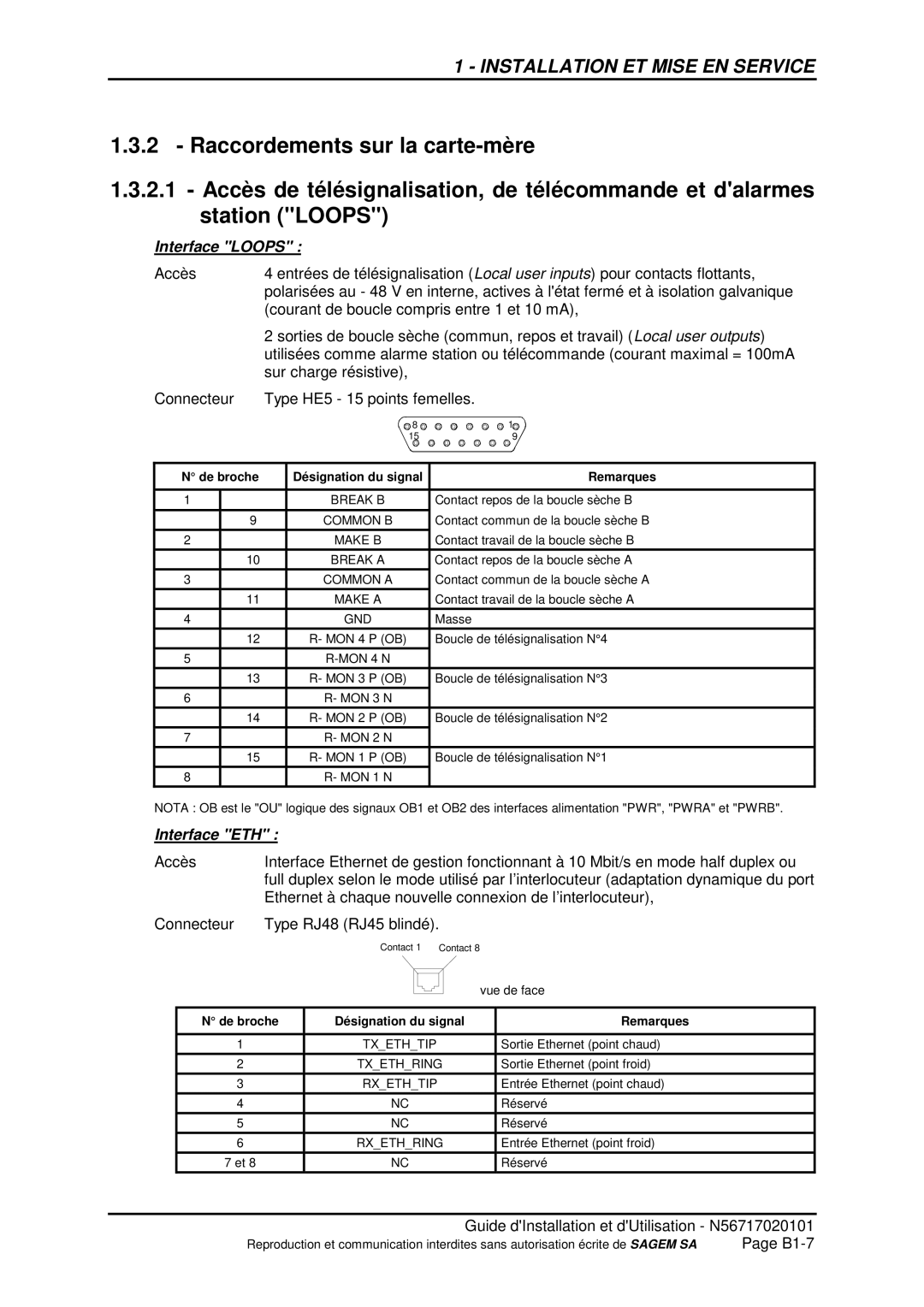 Sagem ADR 155C manual Interface Loops, Interface ETH 