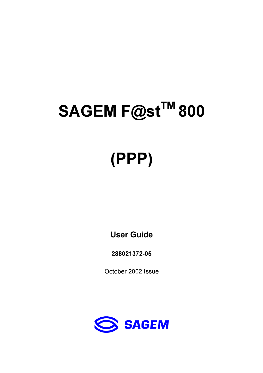 Sagem F@ST 800 manual User Guide, 288021372-05 