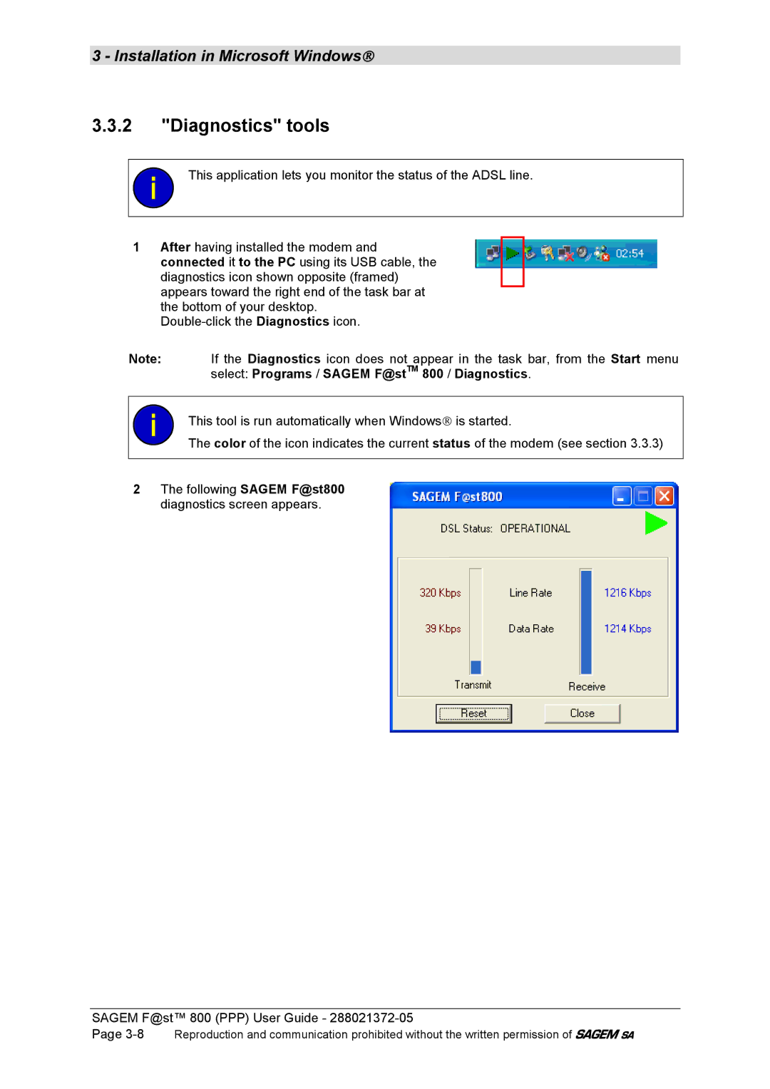 Sagem F@ST 800 manual Diagnostics tools 