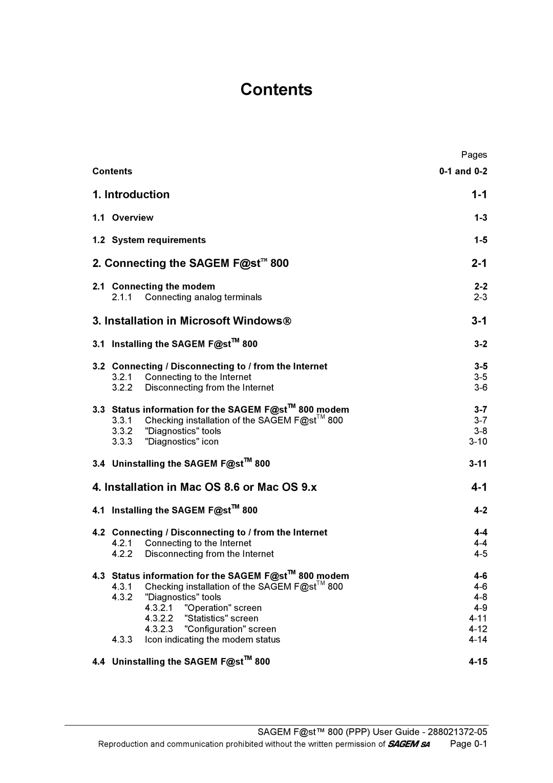 Sagem F@ST 800 manual Contents 