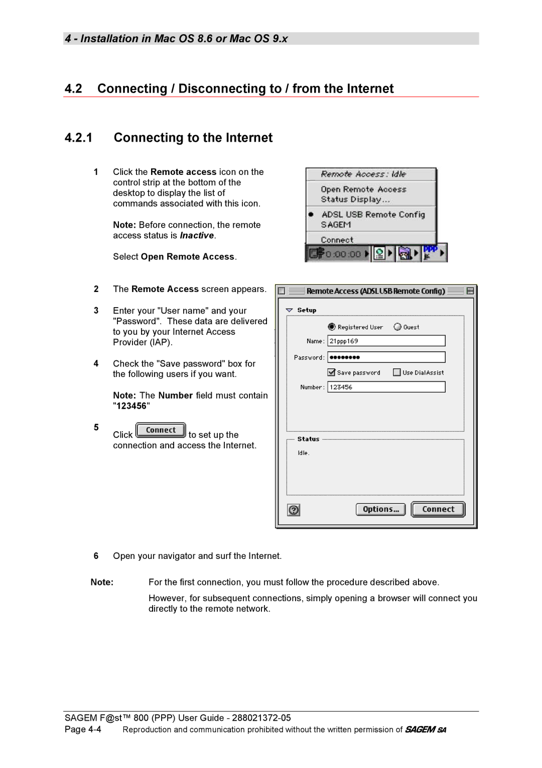 Sagem F@ST 800 manual Select Open Remote Access 