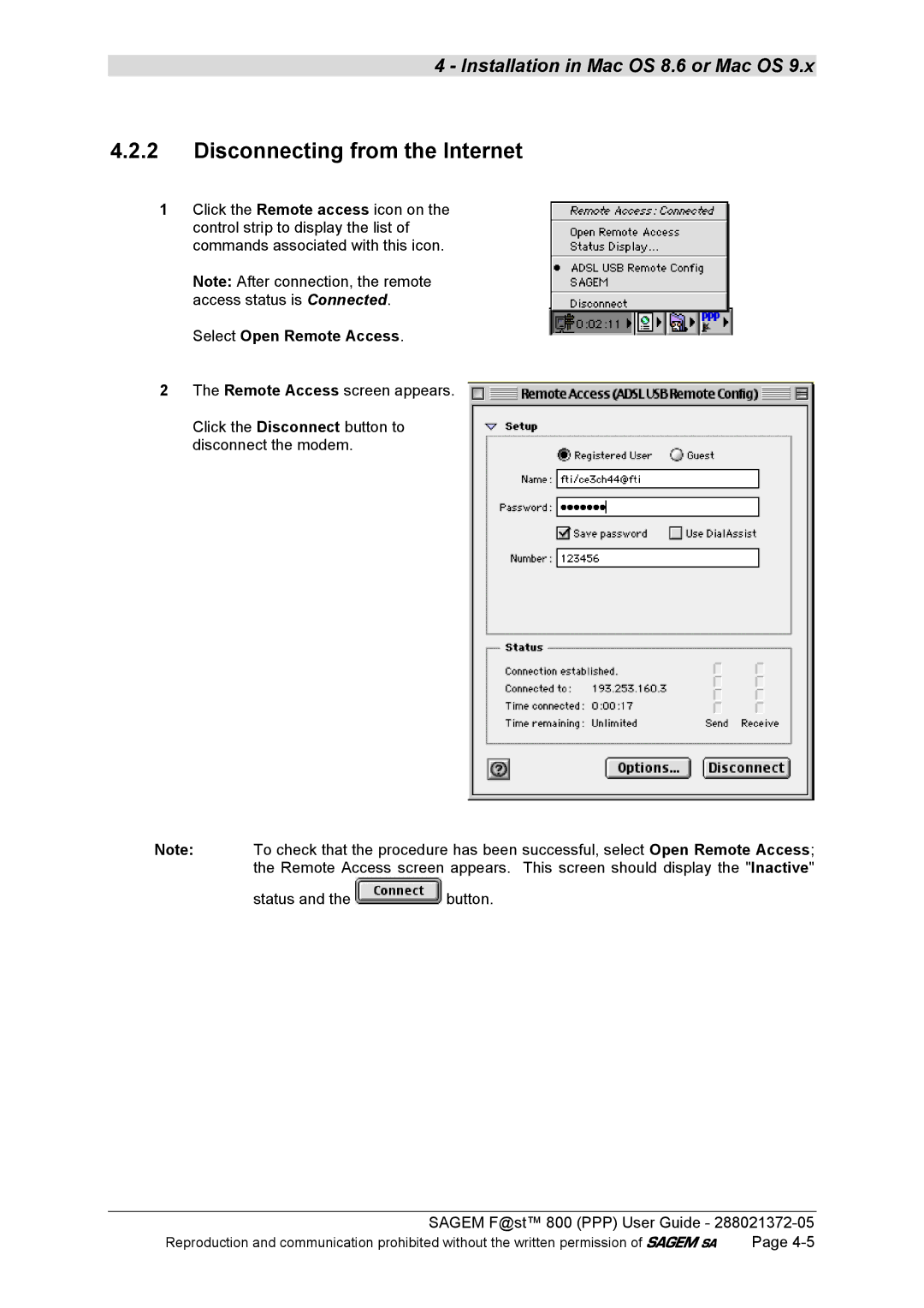 Sagem F@ST 800 manual Disconnecting from the Internet 