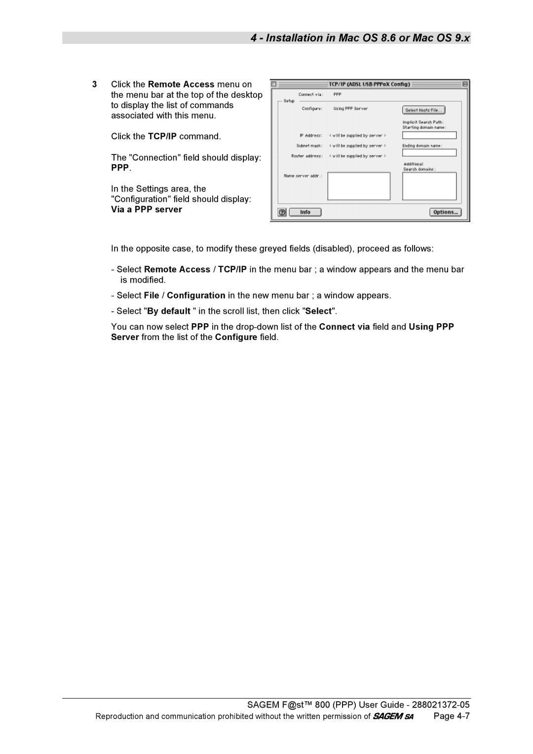 Sagem F@ST 800 manual Via a PPP server 