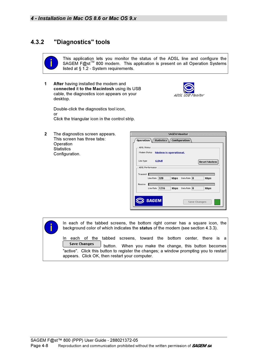 Sagem F@ST 800 manual Diagnostics tools 