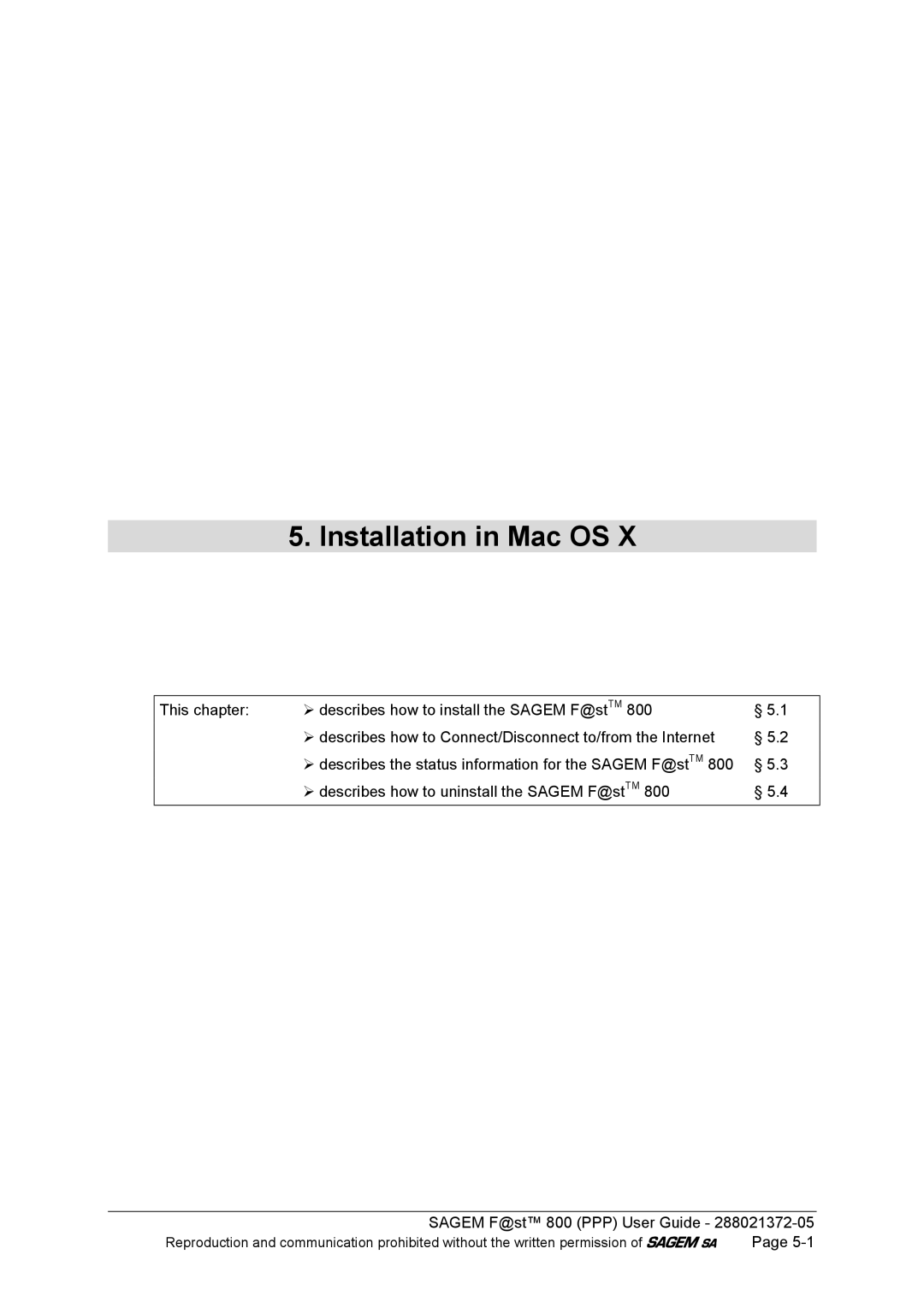 Sagem F@ST 800 manual Installation in Mac OS 