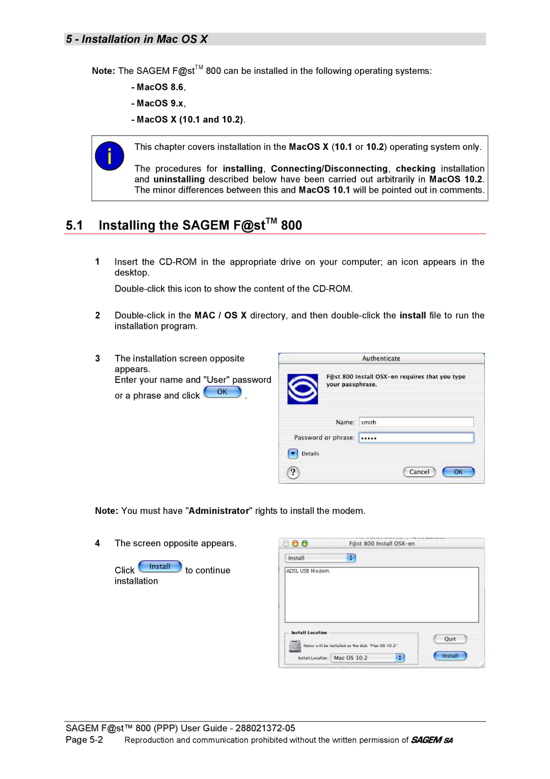 Sagem F@ST 800 manual Installation in Mac OS 