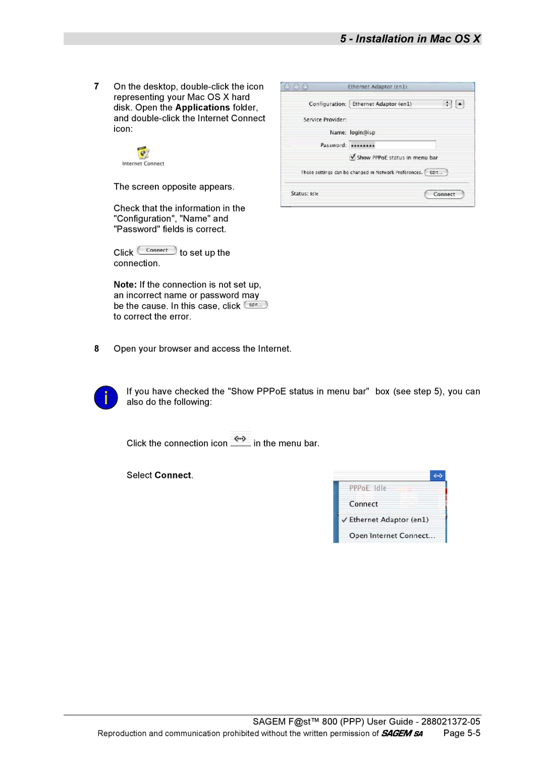 Sagem F@ST 800 manual Installation in Mac OS 