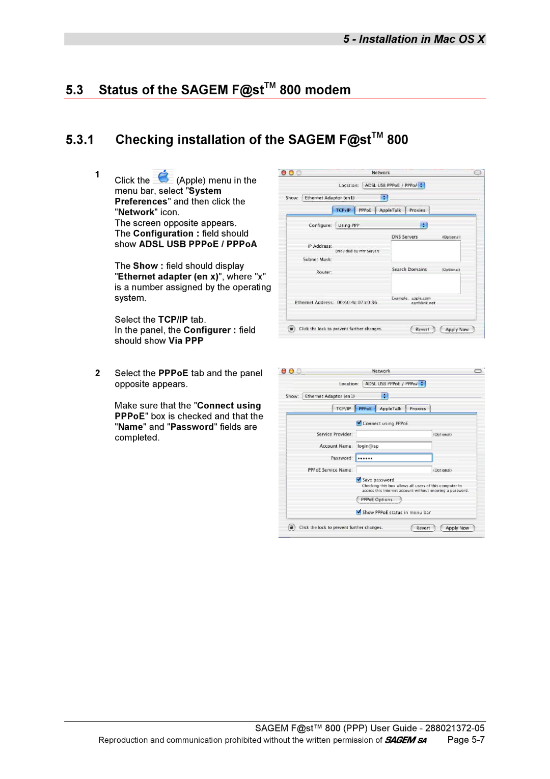 Sagem F@ST 800 manual Installation in Mac OS 