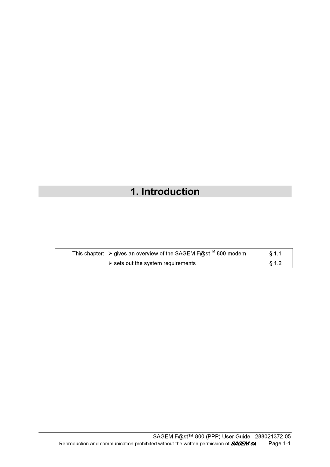 Sagem F@ST 800 manual Introduction 