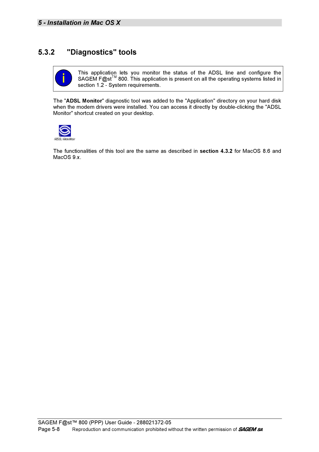 Sagem F@ST 800 manual Diagnostics tools 