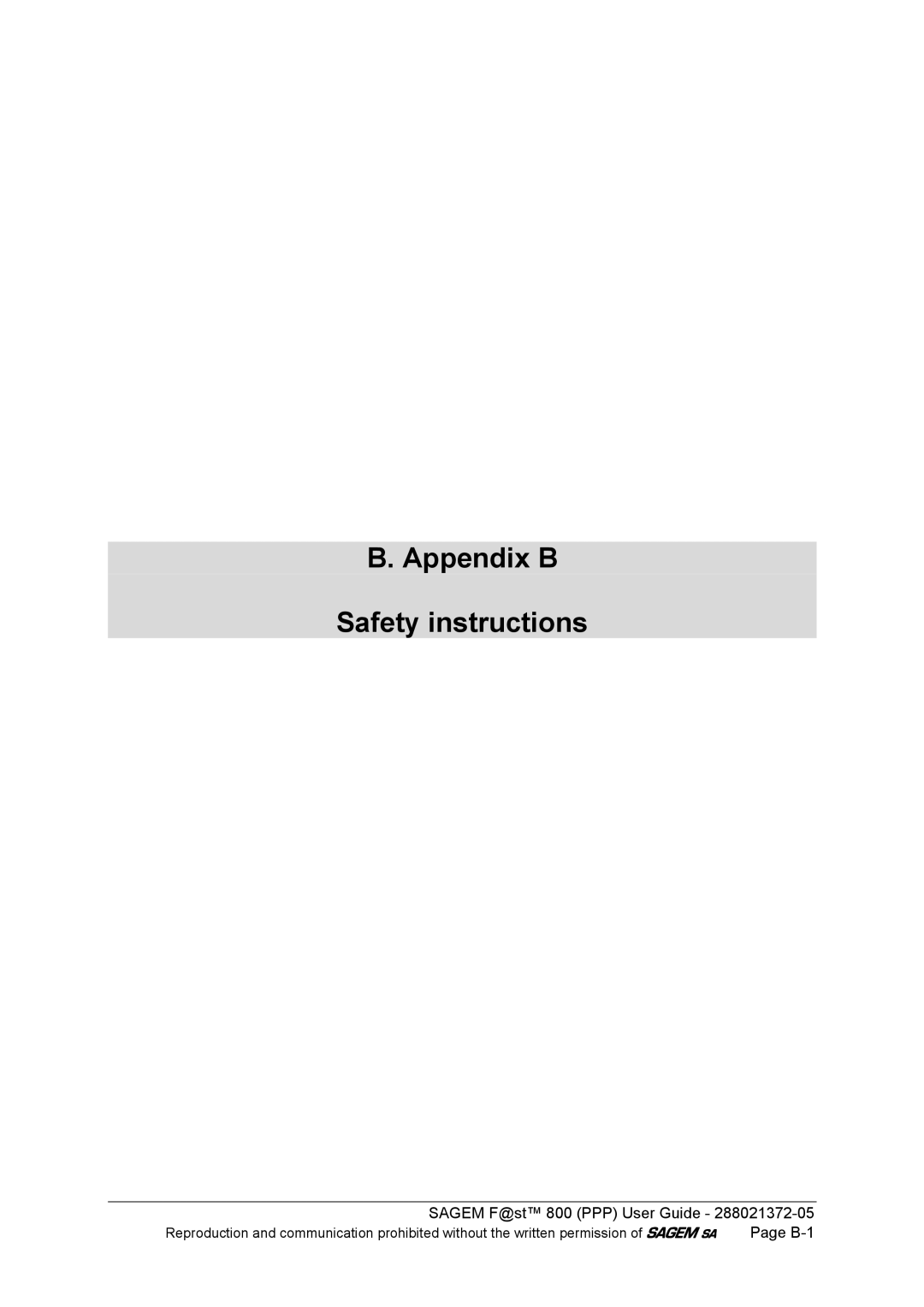 Sagem F@ST 800 manual Appendix B Safety instructions 