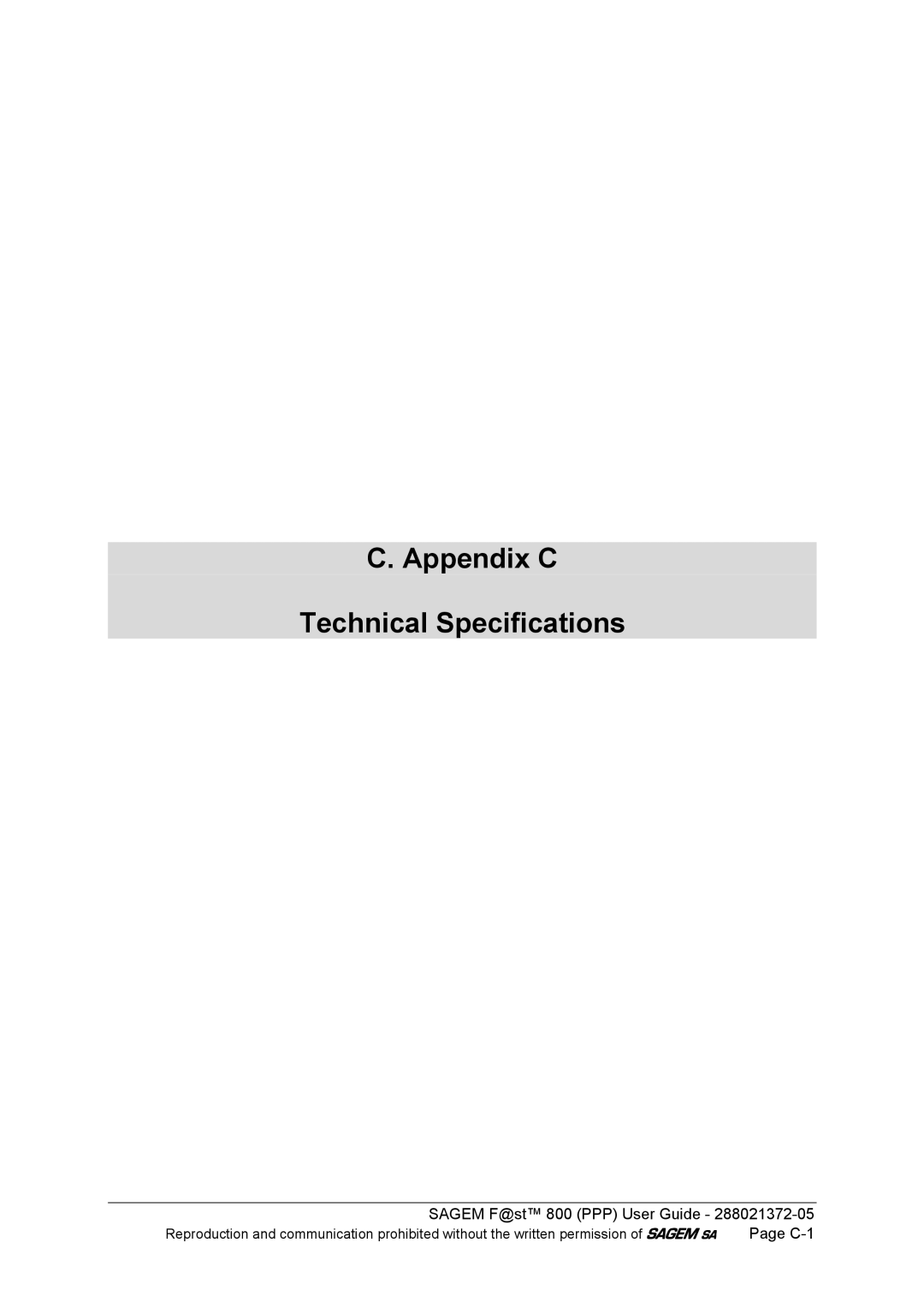 Sagem F@ST 800 manual Appendix C Technical Specifications 