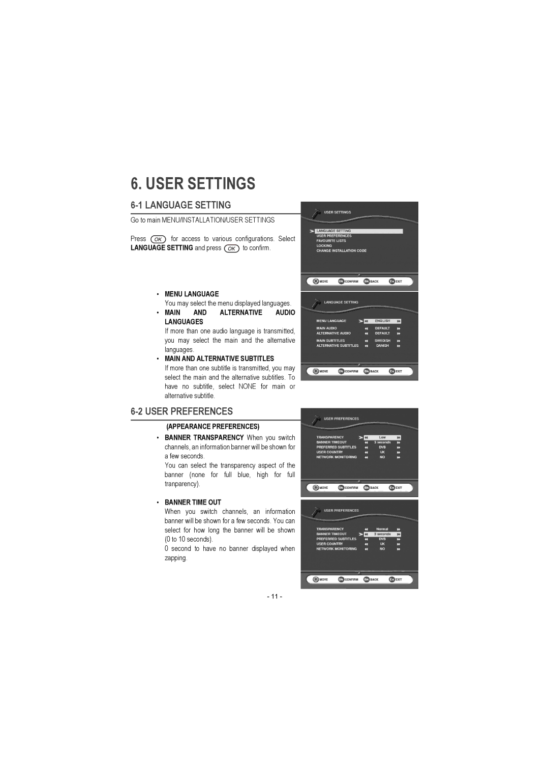 Sagem ITD 72, ITD 68, ITD 62, ITD 64, ITD 58, ITD 61, ITD 59, ITD 60 manual User Settings, Language Setting, User Preferences 