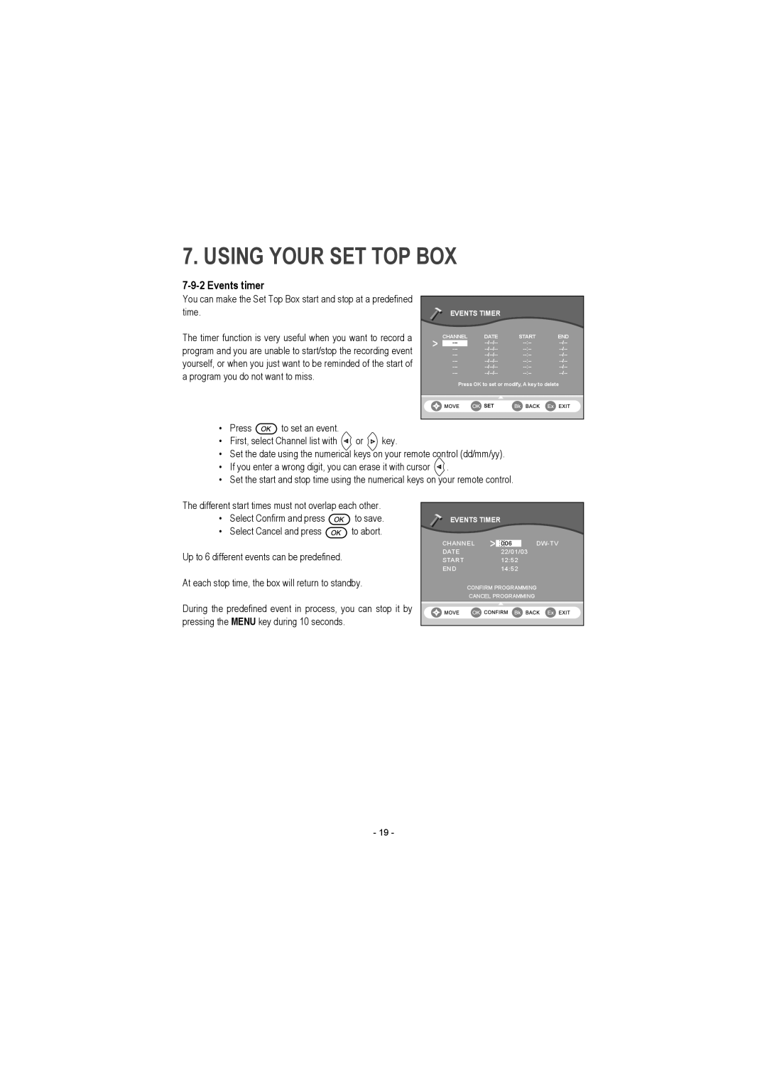 Sagem ITD 72, ITD 68, ITD 62, ITD 64, ITD 58, ITD 61, ITD 59, ITD 60 manual Events timer 