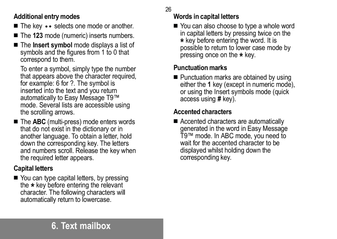 Sagem MW 302X, MW 304X manual Capital letters, Words in capital letters, Punctuation marks, Accented characters 